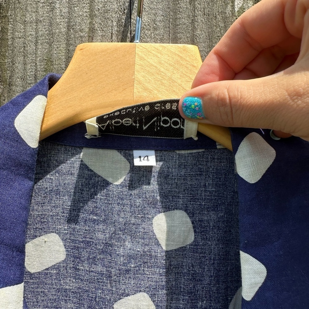 80s Blue Polka Dot Dress/Button Down Shirt Dress - Picture 3 of 7